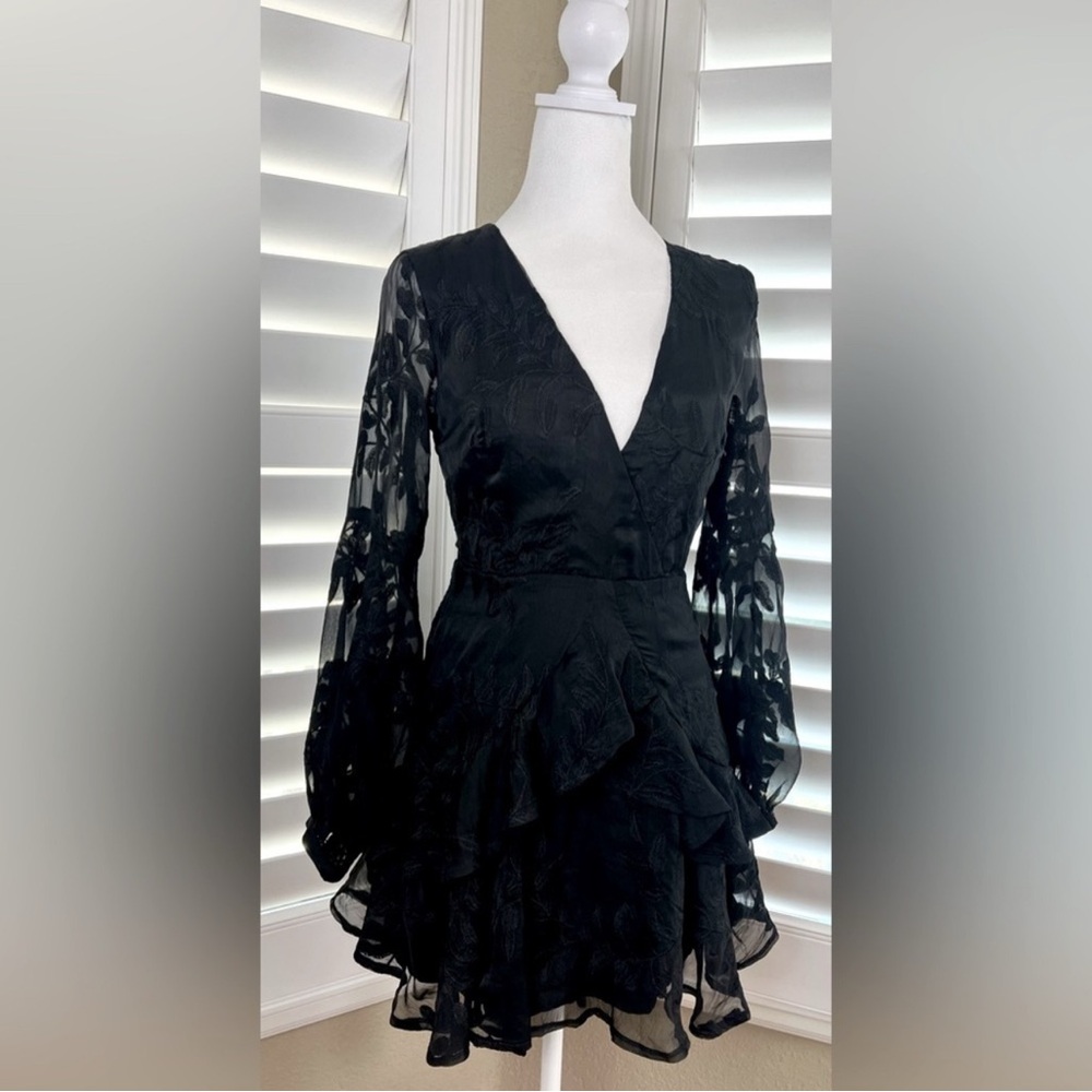 Hello Molly Black Sheer Sleeve Mini Dress
